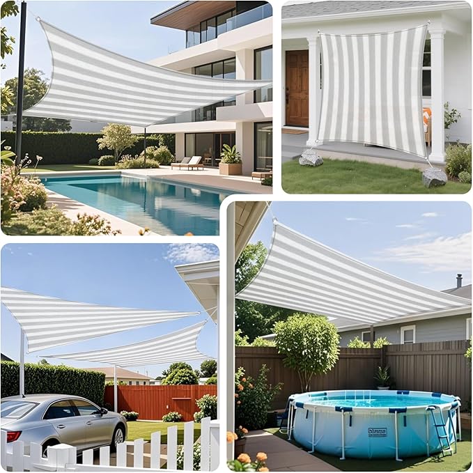 Sun Shade Sail 3'x6' Rectangle Shade Cloth for Garden, Permeable Shade Canopy Outdoor Patio Covers for Pergola Backyard Deck Outside Activity, Gray White Stripe