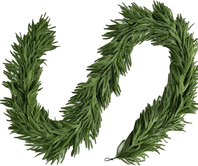 Artificial Christmas Garlands Norfolk Pine Garland 9FT Garlands for Decoration Table, Wall,Mantle, Indoor, Outdoor