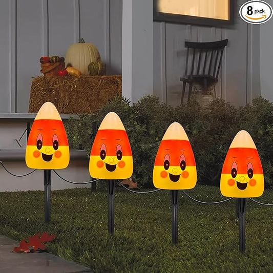 GOOTHY Halloween Candy Corn Pathway Lights Outdoor, 7Ft C7 LED Halloween Decorations Candy Corn Pathway String Lights Waterproof with 4 Stakes for Outdoor Garden Walkway Driveway Lawn Party Decor