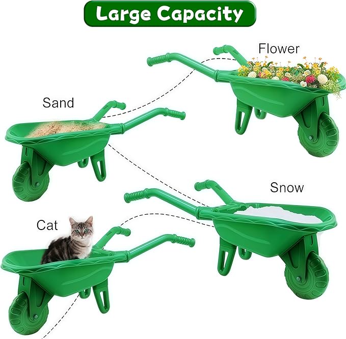 Duckura Kids Wheelbarrow Set - Gardening Tools for Kids with Shovel, Rake, Trowel, Outdoor Yard Lawn Digging Weed Toys, Christmas Birthday Gifts for Boys Girls Age 2 3+Years Old(Green B)