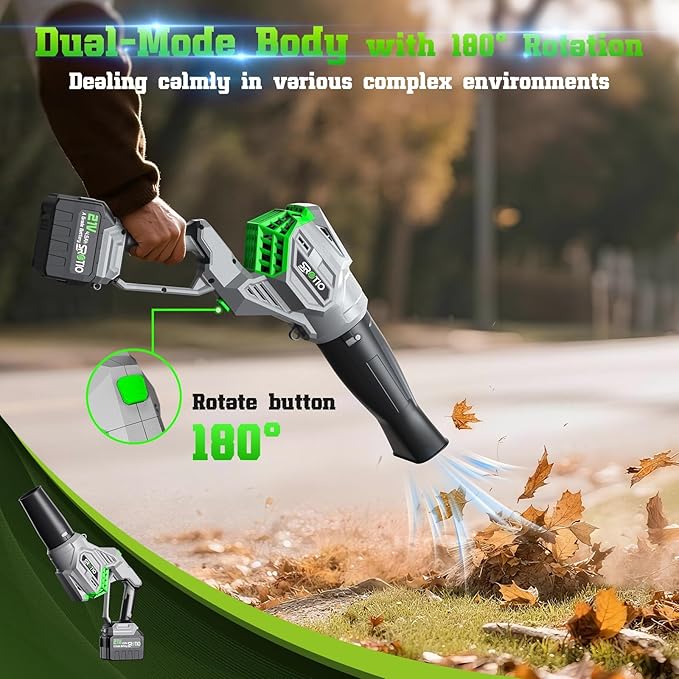 Electric Leaf Blower, 950,000 RPM Leaf Blower Cordless Body Can be Rotated 180¡Æ, 2 X 4.5Ah Batteries and Fast Charger 4 Speed Mode Portable Lightweight Grass Blower for Lawn Care, Patio Cleaning(Grey)
