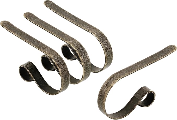 Haute Decor The Original MantleClip Stocking Holder- 4 Pack (Weathered Brass) - Hang Christmas Stockings, Lights, Garland securely from Fireplace mantels and Shelves up to 3 inches Thick