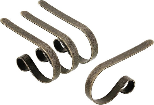 Haute Decor The Original MantleClip Stocking Holder- 4 Pack (Weathered Brass) - Hang Christmas Stockings, Lights, Garland securely from Fireplace mantels and Shelves up to 3 inches Thick