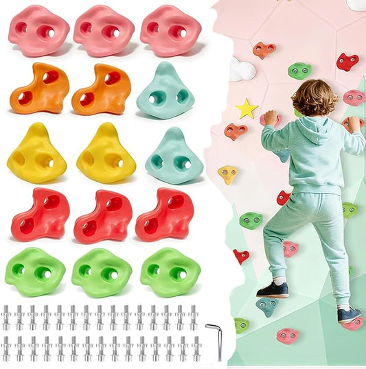 15 PCS Large Rock Climbing Holds for Kids, Climbing Rock Wall Grips, Adult Rock Wall Climbing Kit, Extra Large Climbing Holds for Play Set with Hardware for Indoor and Outdoor (Pastel Color