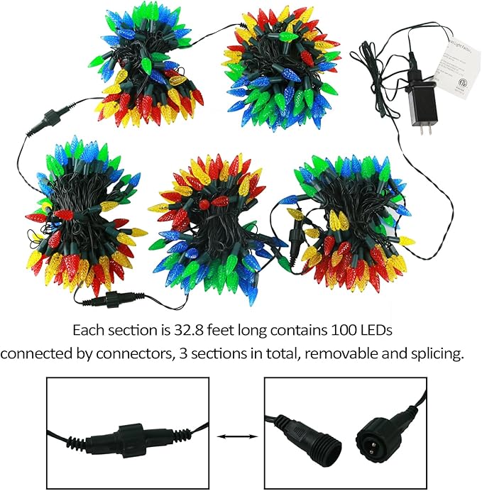 AWQ 500LED 173.8 FT C6 Christmas String Lights Plug in Fairy Twinkle String Lights 8 Modes Timer Function Waterproof Extendable for Indoor Outdoor Wedding Party Christmas Decoration (500, Multicolor)