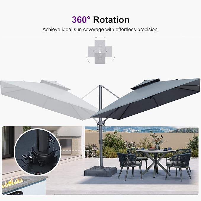 PURPLE LEAF 10 FT Cantilever Umbrella Outdoor Patio Umbrella, Large Offset Square Umbrella, Windproof Heavy Duty Hanging Outside for Patio, Mist Grey