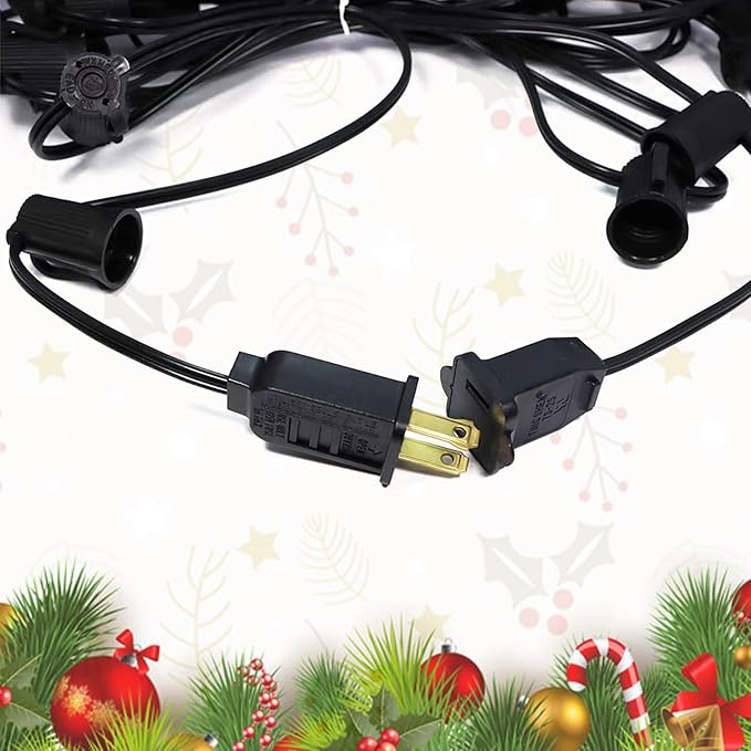 25FT C9 Light String Christmas Stringer, E17 Light Sockets 12" Spacing, C9 Stringer Set Black Outdoor String Lights Strand for Wedding Patio Event Lighting Decor, Black Wire