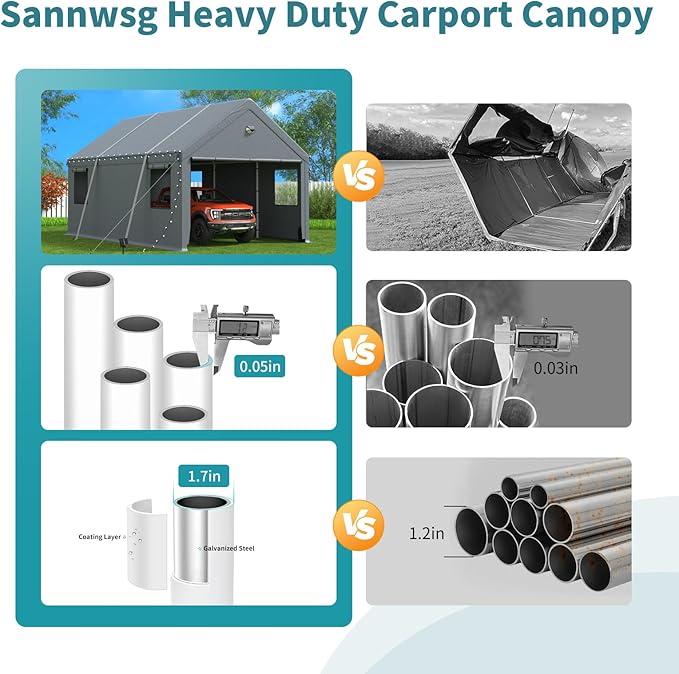 Carports 20X20 Heavy Duty,Car Port with 180G Removable Side Wall,Carport Canopy,Portable Car Port Garage,Car Shelter All Weather,Grey