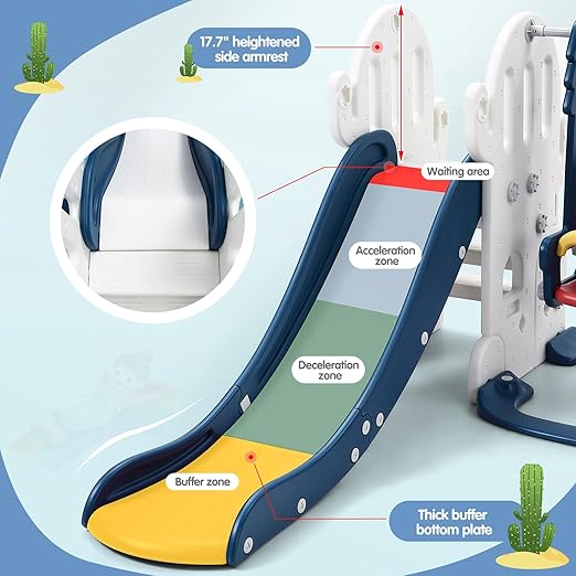 7-in-1 Toddler Playground Set ? Indoor Outdoor Slide, Adjustable Swing, Basketball Hoop, Climber, Ring Toss, Soccer, Golf ? Multifunctional Cactus Playset for Kids Ages 1-3, Blue ? Freestanding Activi