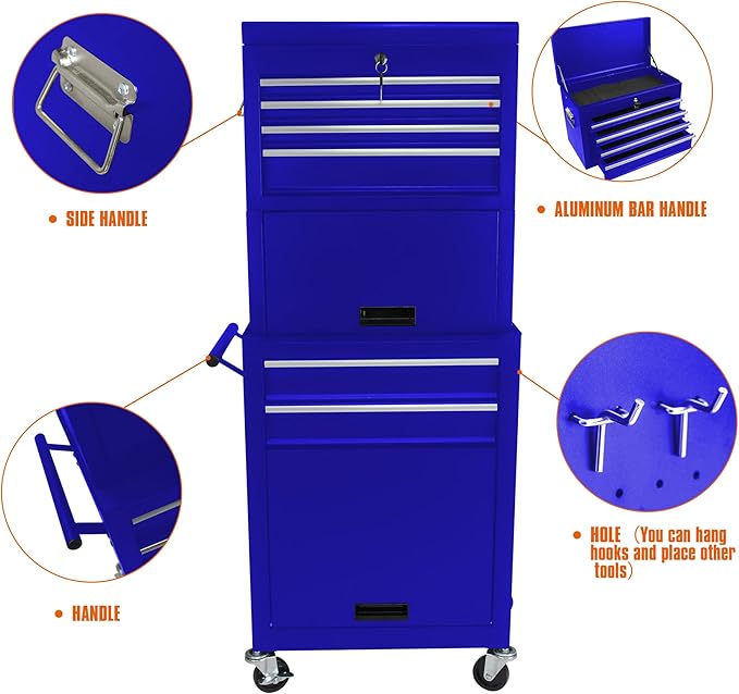RYH 6 Drawers Rolling Tool Chest & Tool Box on Wheels | Heavy Duty Metal Cart with Ball Bearing Drawers | Fits US General Tool Box for Garage Storage(Blue, 6 Drawers 3 in 1/51.99 H ¡¿ 20.87 W)
