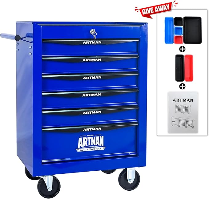 RYH 5 Drawers Rolling Tool Chest - 13 D x 20.9 W x 30.5 H Heavy Duty Mobile Tool Cart with Locking Wheels & Ball Bearing Drawers, Garage Tool Storage Cabinet (Blue, 5 Drawers)