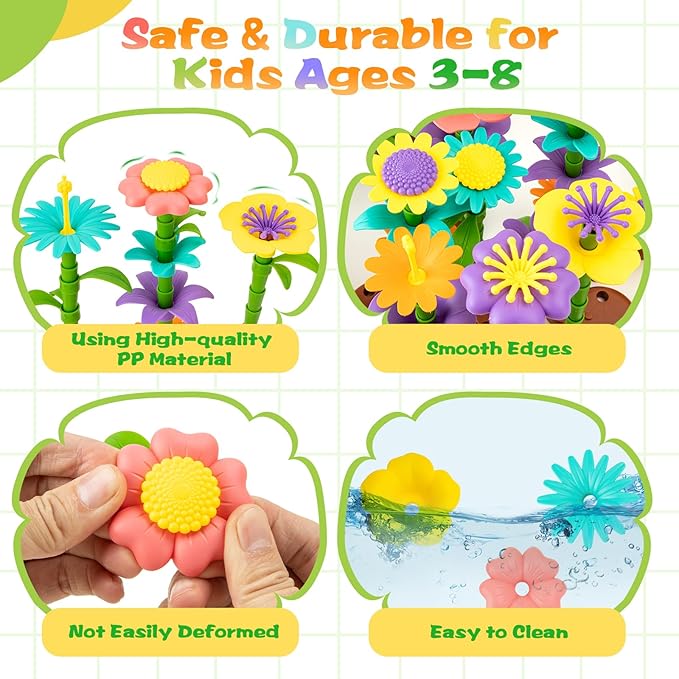 Flower Garden Building Toys for Girls: 272 PCS Kids Gardening Kit Set Gifts for 3 4 5 6 7 Year Old Toddler