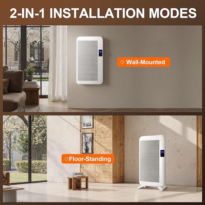 Space Heaters for Indoor Use, 1500W Waterproof Wall-mounted Electric Heaters with 24H Timer & Remote Control Portable Heater for Large Room Office Bedroom Bathroom Living Room, Safety Protection