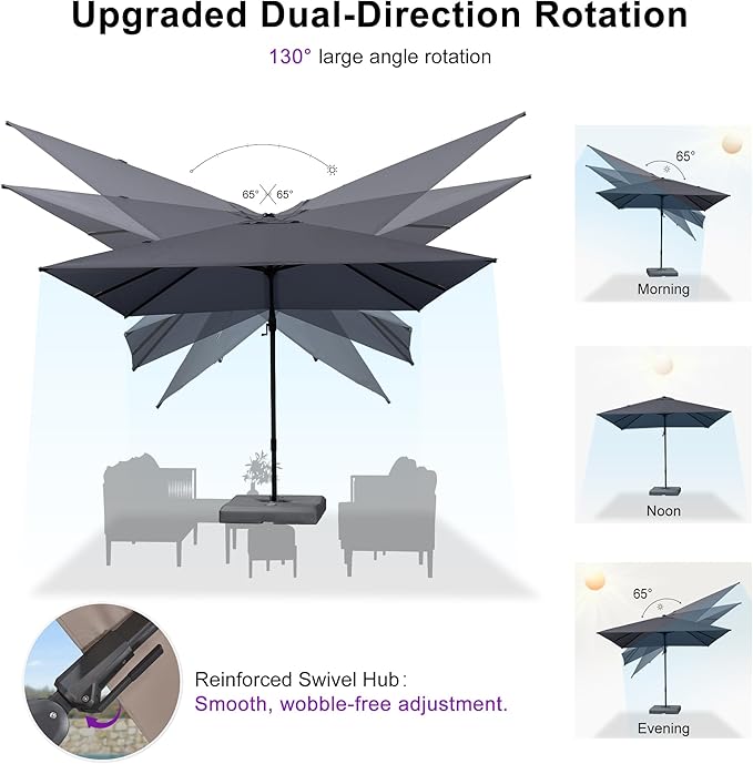 PURPLE LEAF 8' X 8' Swivel Outdoor Patio Aluminum Umbrella with Base Left-right Tilting Cantilever Offset Umbrella with UV Resistant Heavy Duty Fabric for Deck Pool Patio Backyard, Graphite Grey