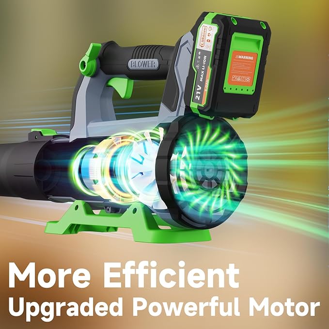 Leaf Blower Cordless with 2¡¿ 5.0Ah Batteries and Charger, 21V Electric, Lightweight Battery Powered Blowers for Lawn Care, Yard, Patio Cleaning, Blowing Leaves & Dust