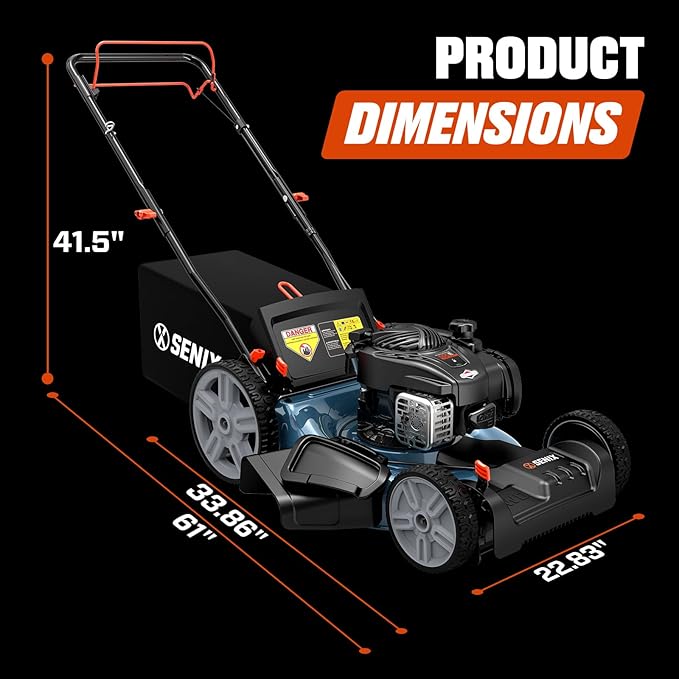 SENIX LSSG-M9 21-inch Gas Self-Propelled Lawn Mower - 140 cc 4-Cycle Briggs & Stratton Engine, Bagging, Mulching, and Side Discharge, 6-Position Lever Height Adjustment