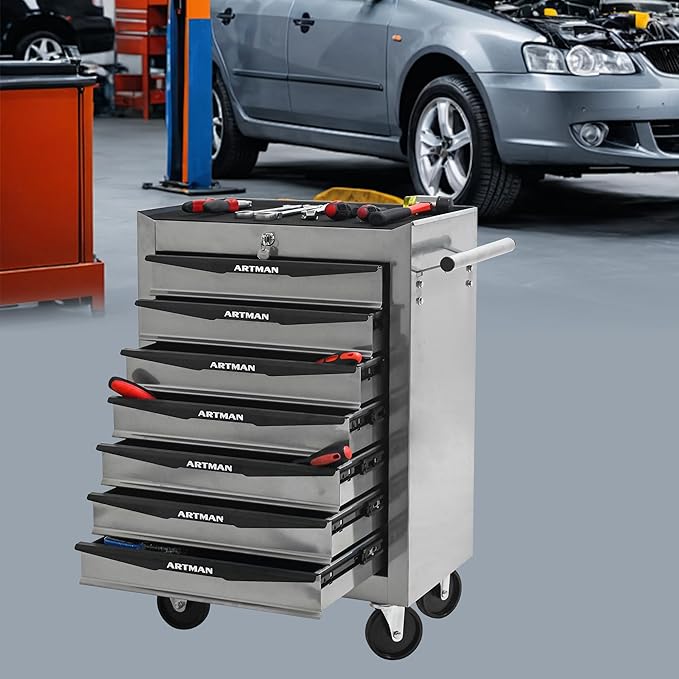 RYH 4-7 Drawers Rolling Tool Chest & Tool Box on Wheels | Heavy Duty Metal Cart with Ball Bearing Drawers | Fits US General Tool Box for Garage Storage (Silver, 7 Drawers£¨30.5 H ¡¿ 20.9 W ¡¿ 13 D)