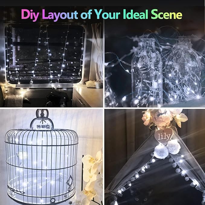 2 Pack 100LED Battery Operated Fairy Lights with Remote, 8 Modes LED String Lights with Timer, Dimmable, Memory Function, Waterproof Twinkle Lights for Outdoor Indoor Christmas Decor(Cool White)