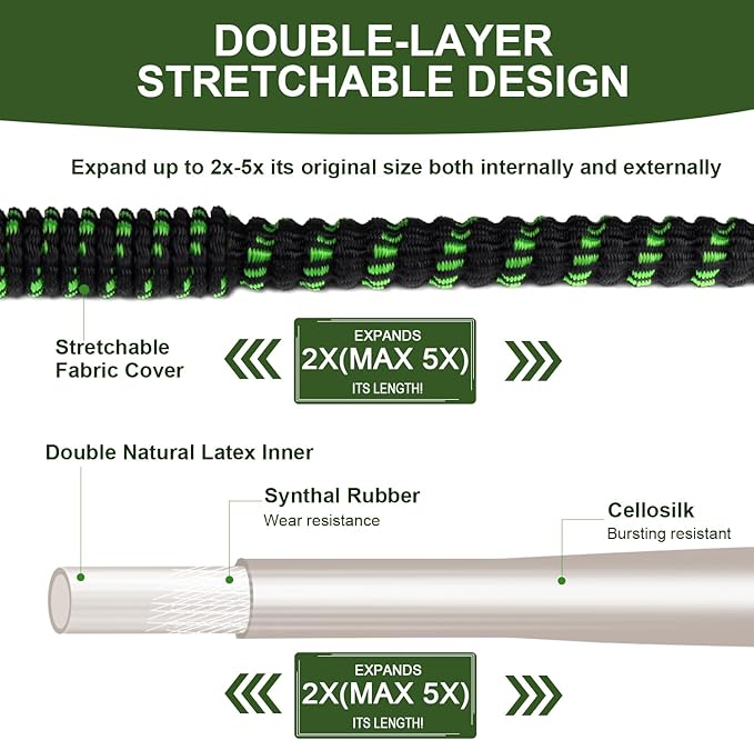 Expandable Garden Hose 50 FT, Water Hose with 10-Function High-Pressure Spray Nozzle, Heavy Duty Flexible Hose, 3/4 Solid Brass Fitting