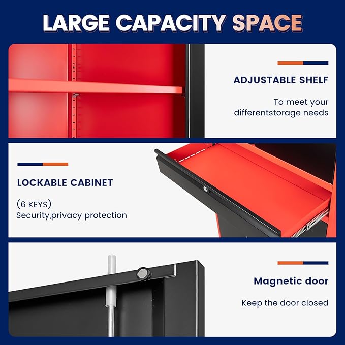 Yizosh Metal Garage Storage Cabinet with Locking Doors and Adjustable Shelves,- 71 Tool Storage Cabinet with 1 Drawer for Garage,Office,Warehouse