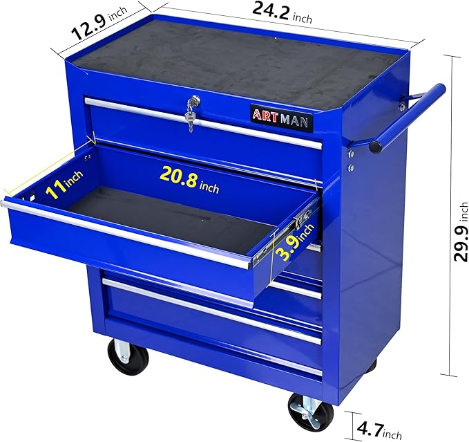 RYH 5 Drawers Rolling Tool Chest & Tool Box on Wheels | Heavy Duty Metal Cart with Ball Bearing Drawers | Fits US General Tool Box for Garage Storage (Blue, 5 Drawers£¨29.9 H ¡¿ 24.2 W ¡¿ 12.9 D)