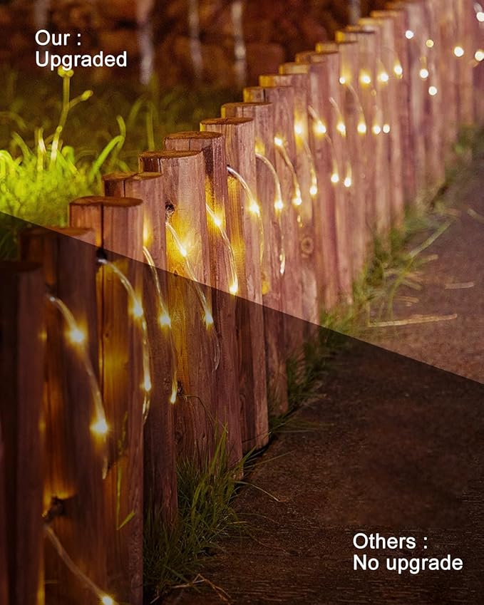 Upgraded 70FT 200 LED Solar Rope Lights, Timer & 8 Modes Trampoline Accessories Solar String Lights, IP65 Waterproof Solar Powered Fairy Lights for Party Garden Yard Tree Camp(Warm White)