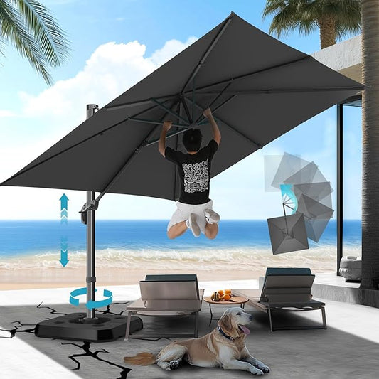 HOTEEL10x10ft Patio Umbrella Cantilever Umbrellas - Upgrade and Intensify - 360 Rotation and 5 Angles Adjustment - Aluminum Offset Pool Umbrella Outdoor Umbrellas for Patio Garden Pool