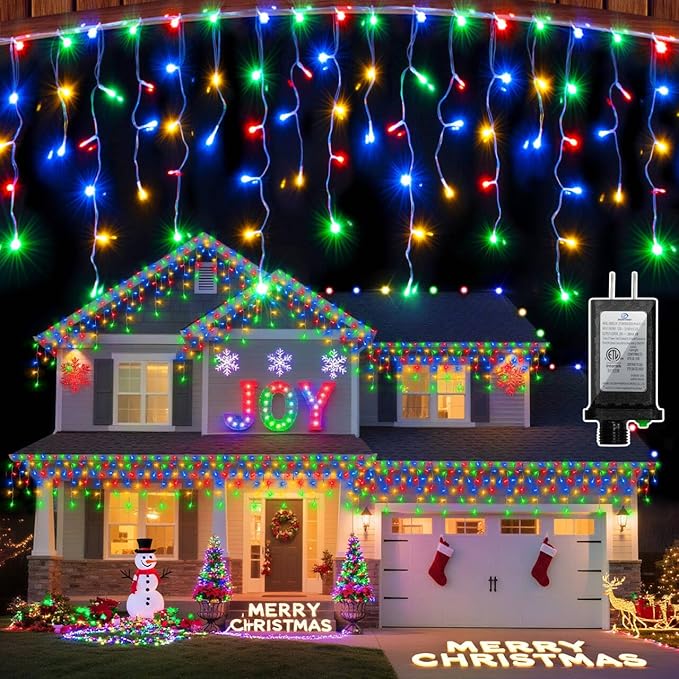 670 LED Christmas Lights with 148Drops, 66ft 12 Modes Hanging ice String Lights with Timer & Dimmable & Waterproof, Plug-in Fairy Lights for Indoor Outdoor Holiday Wedding Party Decorations Multicolor