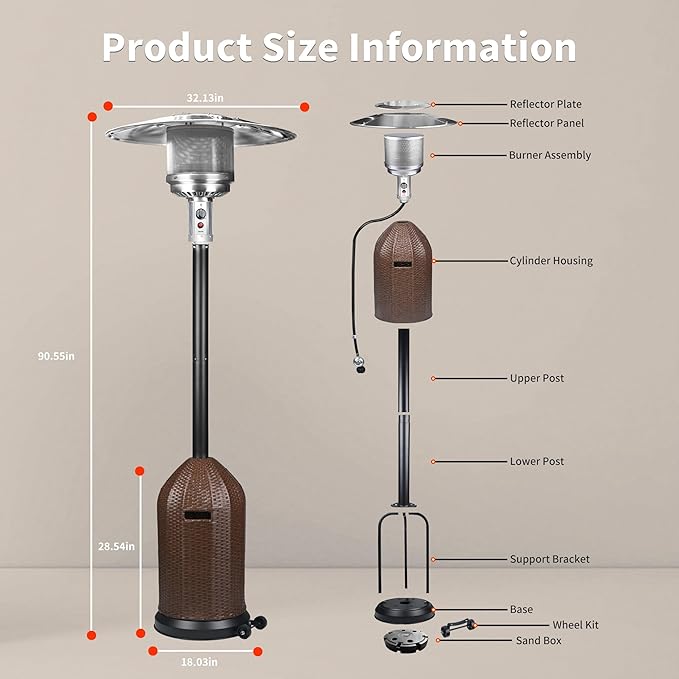 MAJARO 50,000 BTU Outdoor Propane Patio Heater with Wheels ? Wicker-Style Propane Tank Cover, Weighted Base, Easy Ignition & Safety Tilt Shut-Off for Patio & Outdoor Living Spaces