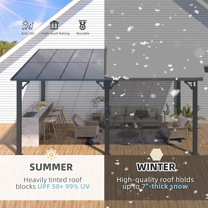 AECOJOY 16' x 10' Gazebo Outdoor Pergola for Patio, Large Wall-Mounted Hard Top 10x16 Lean to Metal Gazebo Shelter Pergolas and Gazebos Clearance with Patio Roof, Heavy Duty Awnings for Patio, Decks