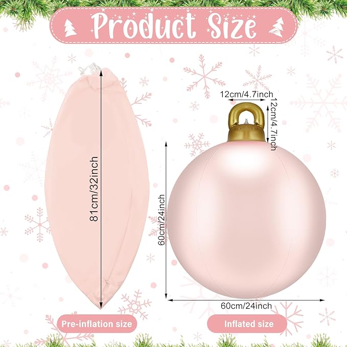 Jetec 8 Pcs Giant Inflatable Christmas Ball Large Xmas Inflatable Ornaments PVC Outdoor Holiday Blow Ball Outside Yard Lawn Porch Decorations (Solid,Light Pink)