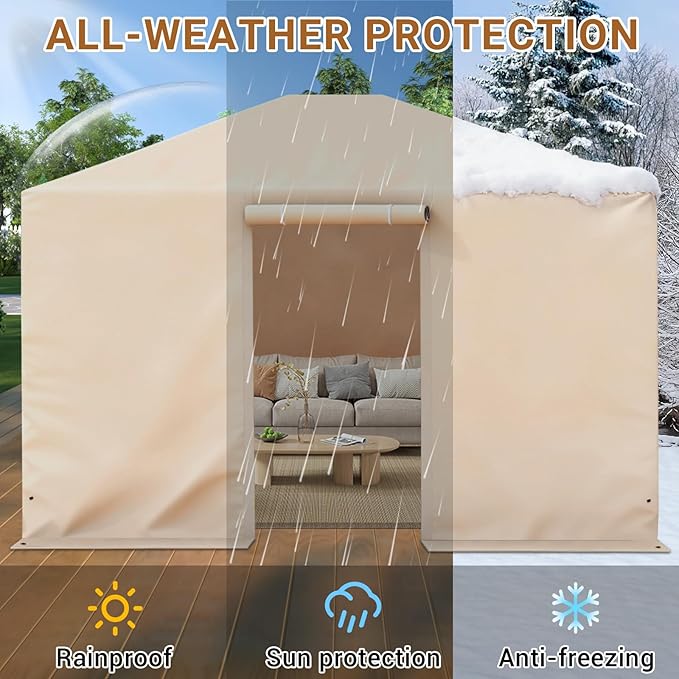 Winter Gazebo Cover for 10x12 Outdoor Hardtop Gazebos, Waterproof Enclosed Canopy Protective Covers Gazebo Accessories with 4 Sand Bags