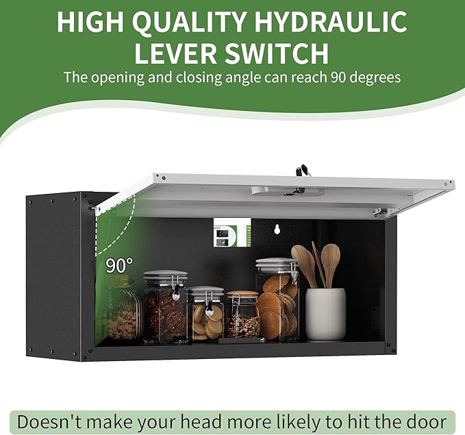 Metal Wall Cabinet,Wall Mounted Garage Cabinets with Lockable Up-Flip Door,Hanging Storage Cabinet 130 lbs Capacity,Floating Cabinet for Tool Organization in Basement,Workshop,Kitchen,Black/Grey