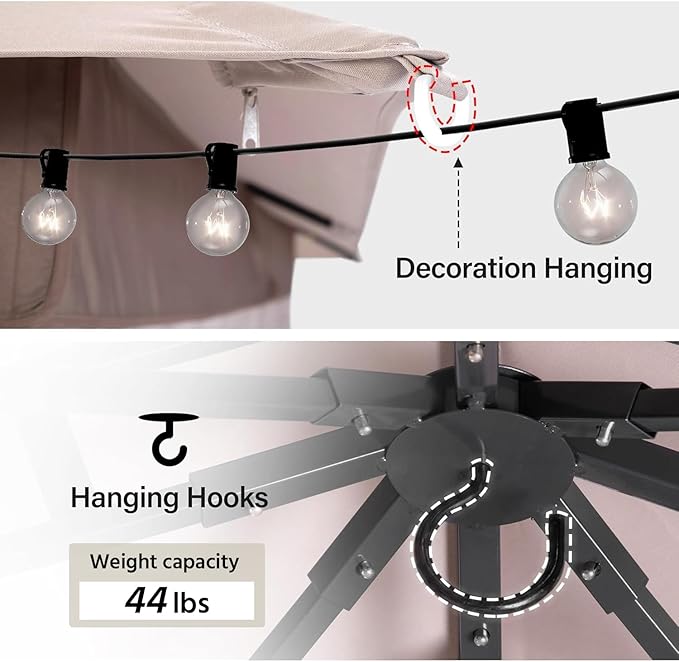 LAUSAINT HOME Semi-Permanent Patio Gazebo 10'x10' with Expansion Bolts, Outdoor Heavy Duty Party Tent with Double Roofs, Mosquito Nettings and Screens for Backyard, Garden, Lawn, Champagne Khaki