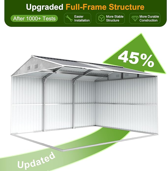 12x10 FT Metal Sheds & Outdoor Storage: Heavy Duty Garden Sheds with Dual Transparent Roof Panels, 2x4-Pane Windows & Hinged Double Doors, Weatherproof Tool Shed for Backyard, Garden, Patio, Grey