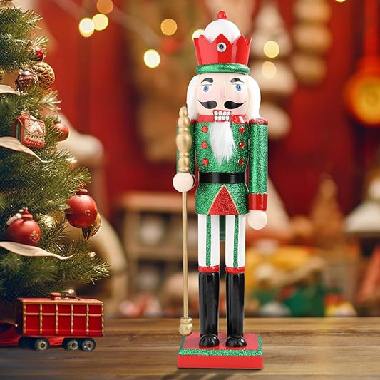 Christmas Nutcrackers Figure 15Inch 1PCS Wooden Nutcracker Ornament Nutcracker Christmas Decoration Figures for Desktop Home Decor Kids Gift