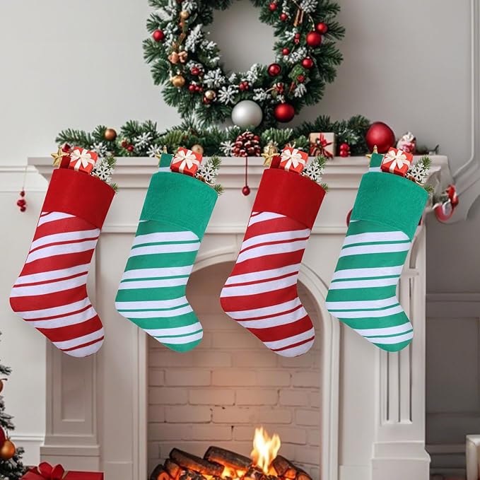 36 Pack Candy Cane Christmas Stockings, 18 Inches Red and White Christmas Stockings for Family Christmas Holiday Decorations