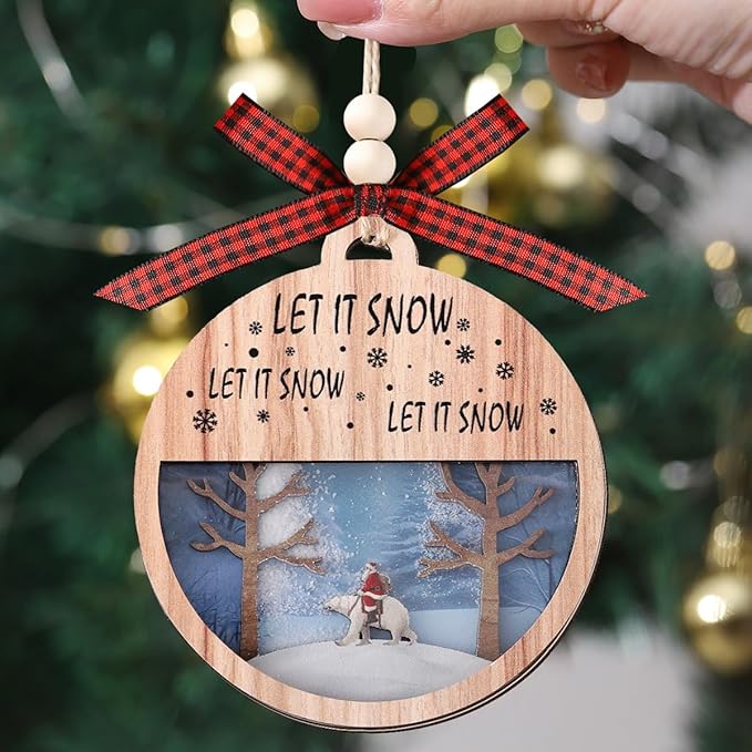 Tesuivra Christmas Tree Decorations Personality - Funny Brown Hanging Ornaments Set - Wooden Bear Santa Snowmen Home Indoor Decor - Uncommon Red and White Themed Xmas Ornaments for Holiday Decorating