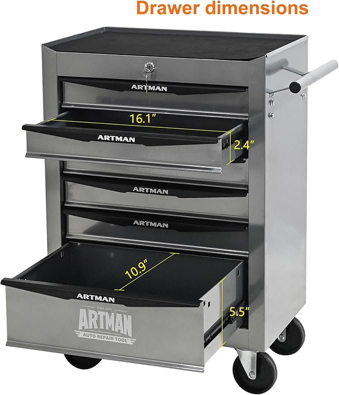 RYH 4-7 Drawers Rolling Tool Chest & Tool Box on Wheels | Heavy Duty Metal Cart with Ball Bearing Drawers | Fits US General Tool Box for Garage Storage (Silver, 6 Drawers£¨30.5 H ¡¿ 20.9 W ¡¿ 13 D)