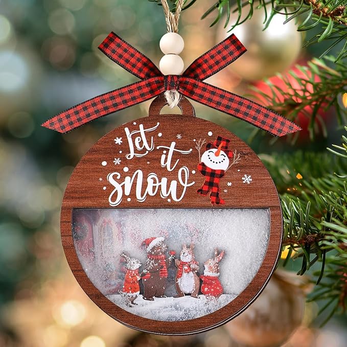 Tesuivra Christmas Tree Decorations Personality - Funny Brown Hanging Ornaments Set - Wooden Bear Santa Snowmen Home Indoor Decor - Uncommon Red and White Themed Xmas Ornaments for Holiday Decorating