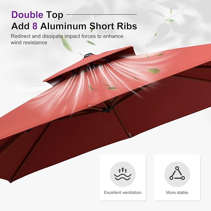 PURPLE LEAF 10ft Patio Umbrella Outdoor Square Umbrellas Large Cantilever Umbrella Windproof Offset Umbrellas Heavy Duty Sun Umbrella for Garden Deck Pool Patio, Brick Red