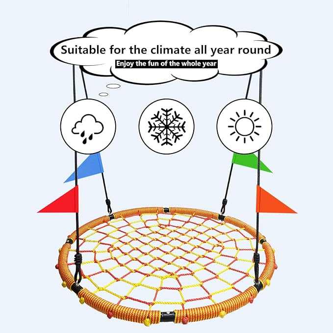 43 Spider Web Swing,Tree Swing for Kids Outdoor,Outdoor Large Web Swings£¬900Lb Weight Capacity, with 71 Detachable Nylon Rope Swivel£¬for Backyard, Playground (Red-Yellow) (43in)
