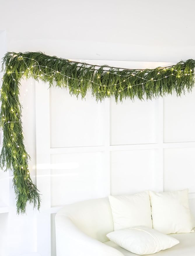 9ft Handmade Christmas Garland,Cedar Artificial Greenery with LED Lights,Seasonal Garland for Fireplace Indoor Outdoor Winter Holiday Decoration