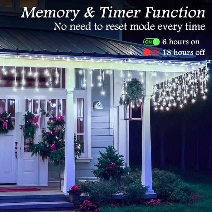 Cool White Christmas Lights Outdoor, 65ft 640 LED Icicle Lights for Outside House with Connectable Clear Wire 8 Modes Timer, Plug in Waterproof for Eaves Yard Party Indoor Holiday Decoration