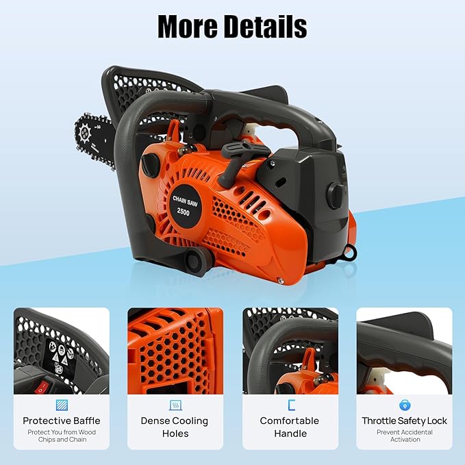 12 Inch Top Handle Gas Chainsaw,2-Stroke 25.4CC 2-Cycle Handheld Cordless Petrol Portable Gas Powered Chain Saw Little Saw Lightweight for Forest, Wood, Garden and Farm Cutting