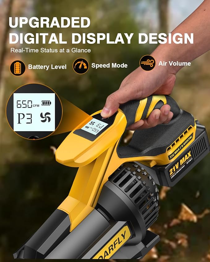 Leaf Blower Cordless, 650CFM & 3 Speed Levels,Electric Cordless Leaf Blower with LCD Display£¬Blowers for Lawn Care with 2 * 4.0Ah Battery Powered,Blowers for Lawn Care,Yard, Blowing Leaves, Dust, Snow