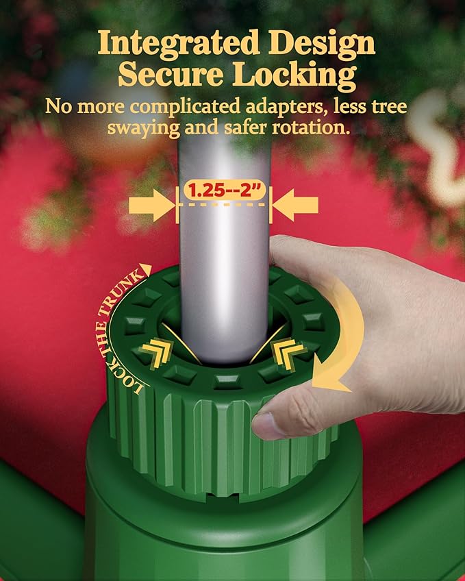 【Patent Pending】 Musical Rotating Christmas Tree Stand, UL Certified Up to 9ft 120 lb Artificial Christmas Tree with Speaker, Spinning Stand with Remote, Fit for 1.25-2" in Tree Poles - 800W