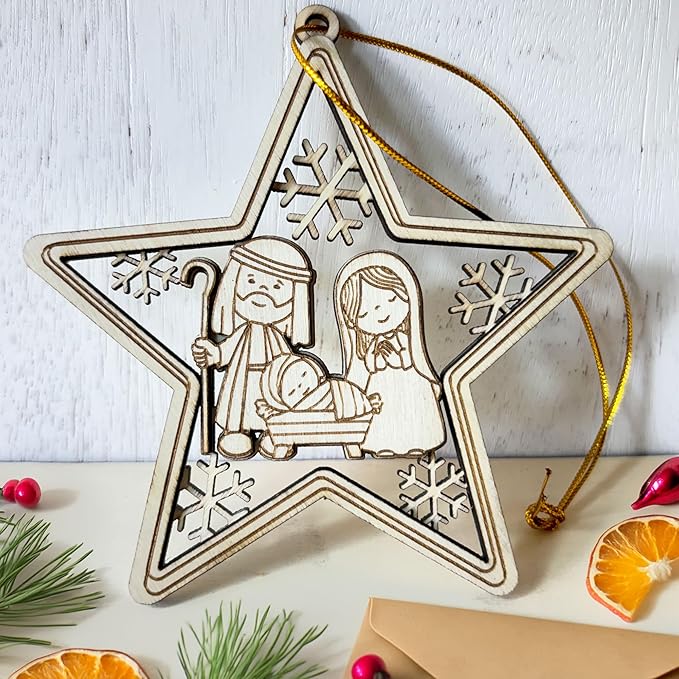 Nativity Scene 2025 Christmas Tree Ornament – Christian Wooden Christmas Décor, Religious Keepsake Ornament, Christian, Unique Nativity Tree Hanging