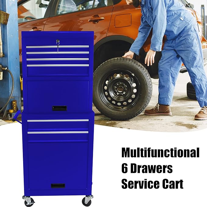 RYH 6 Drawers Rolling Tool Chest & Tool Box on Wheels | Heavy Duty Metal Cart with Ball Bearing Drawers | Fits US General Tool Box for Garage Storage(Blue, 6 Drawers 3 in 1/51.99 H ¡¿ 20.87 W)