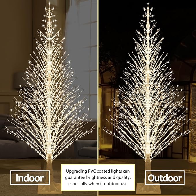 7FT Lighted Birch Tree 1000 LED Warm White Lights with Twinkle Lights，Twinkling or Steady Function for Selected, LED Artificial Tree Light for Indoor Outdoor Christmas Decorations